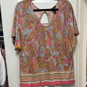 H&M Pink and Orange Short Sleeve Cut Out Blouse